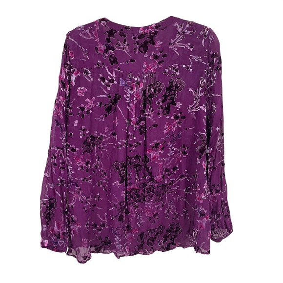 Sigrid Olsen Blouse Womens L Purple Silk Blend Burnout Velvet Floral Boho Chic - Picture 2 of 9